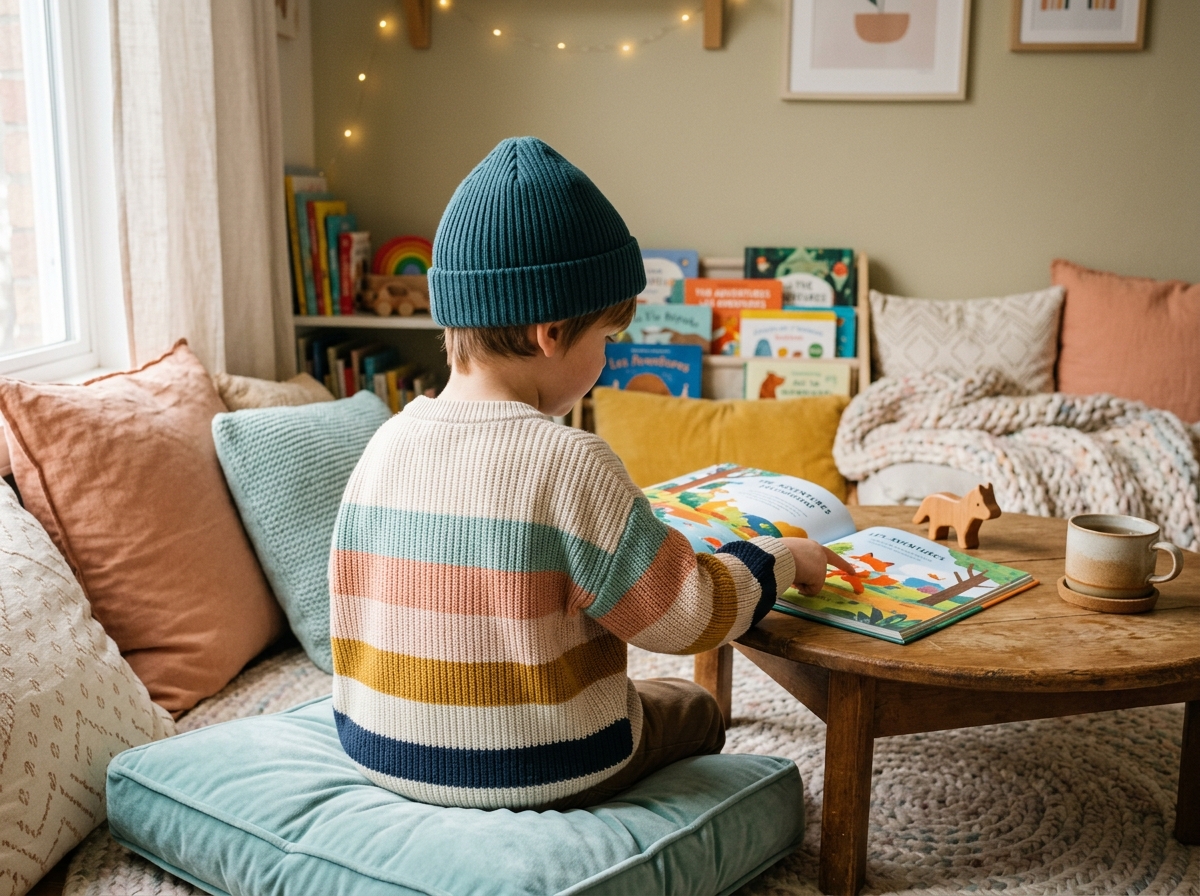 Toddler pointing at a picture book